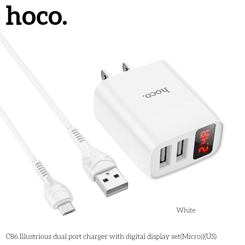 bộ sạc nhanh hoco c86 / 2.4a / 2 cổng ra đầu micro dài 1m