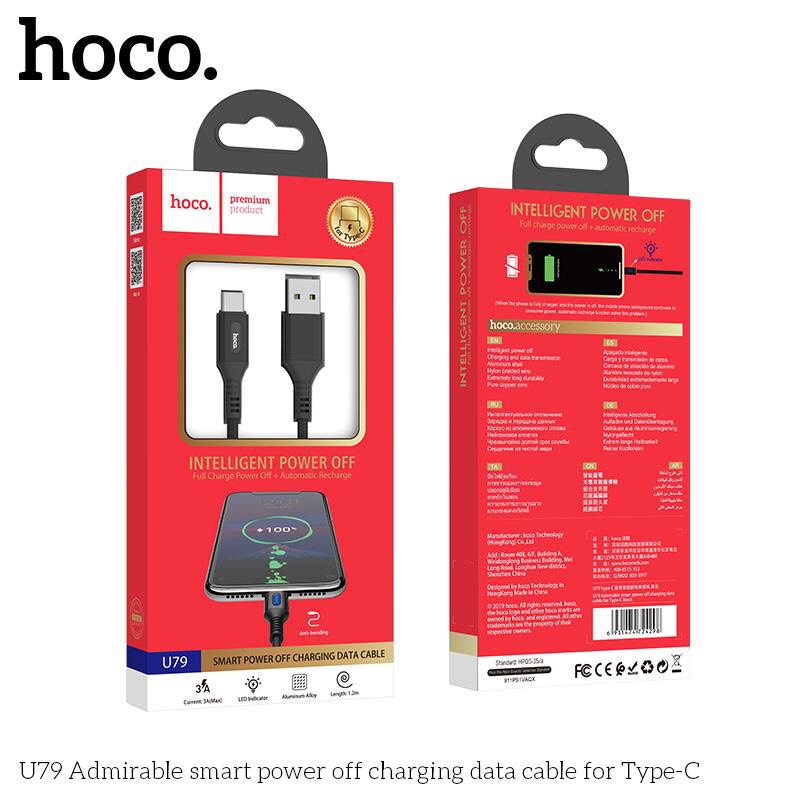 dây sạc nhanh hoco u79 tự ngắt đầu type c dài 1,2m